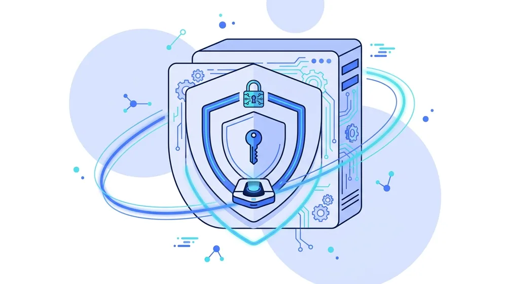 Layers of protection wrapped around your device: your own keys at the core, an encrypted tunnel around them, and a hardened server on the outside.