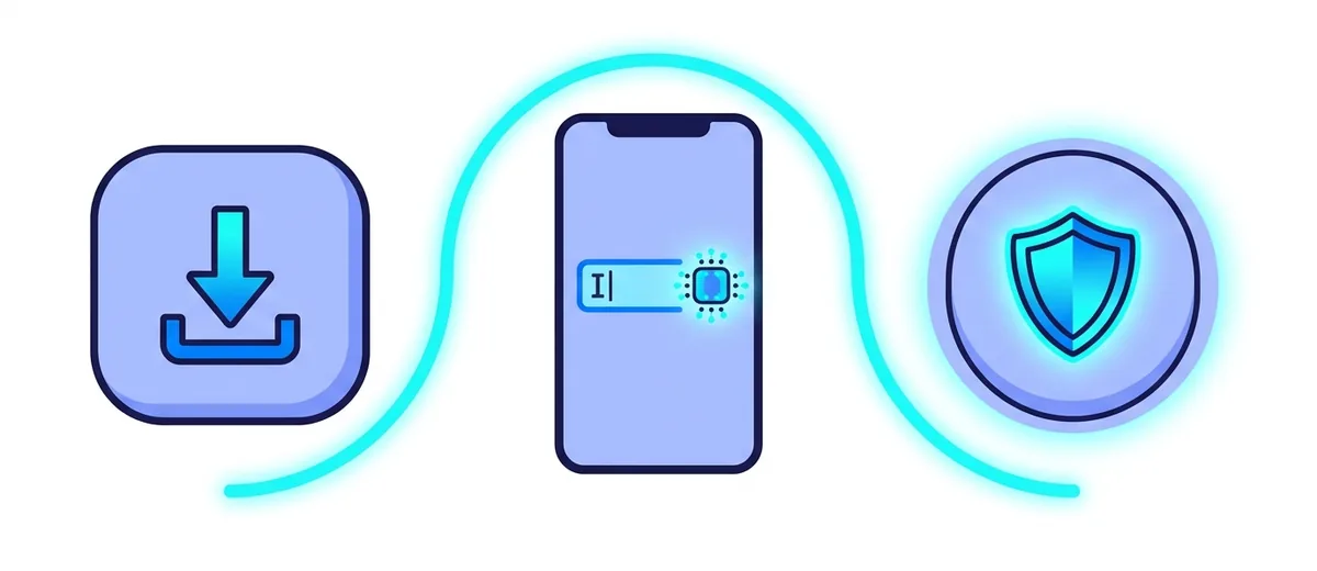 Three setup steps: download the vpn.now app, sign in or paste your activation code, then press connect.