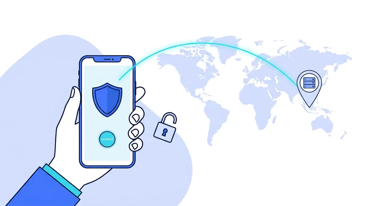 Phone protected by the vpn.now free plan with an encrypted route to a nearby server