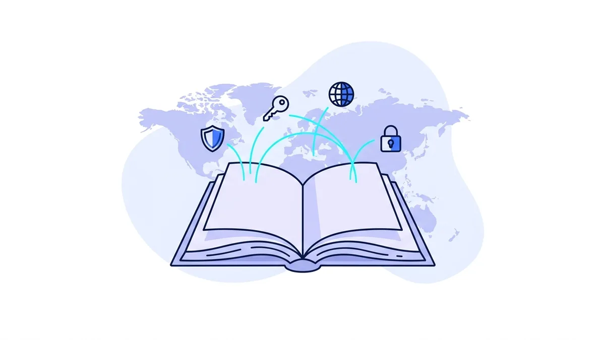 Open book and shield illustration for the vpn.now learning hub