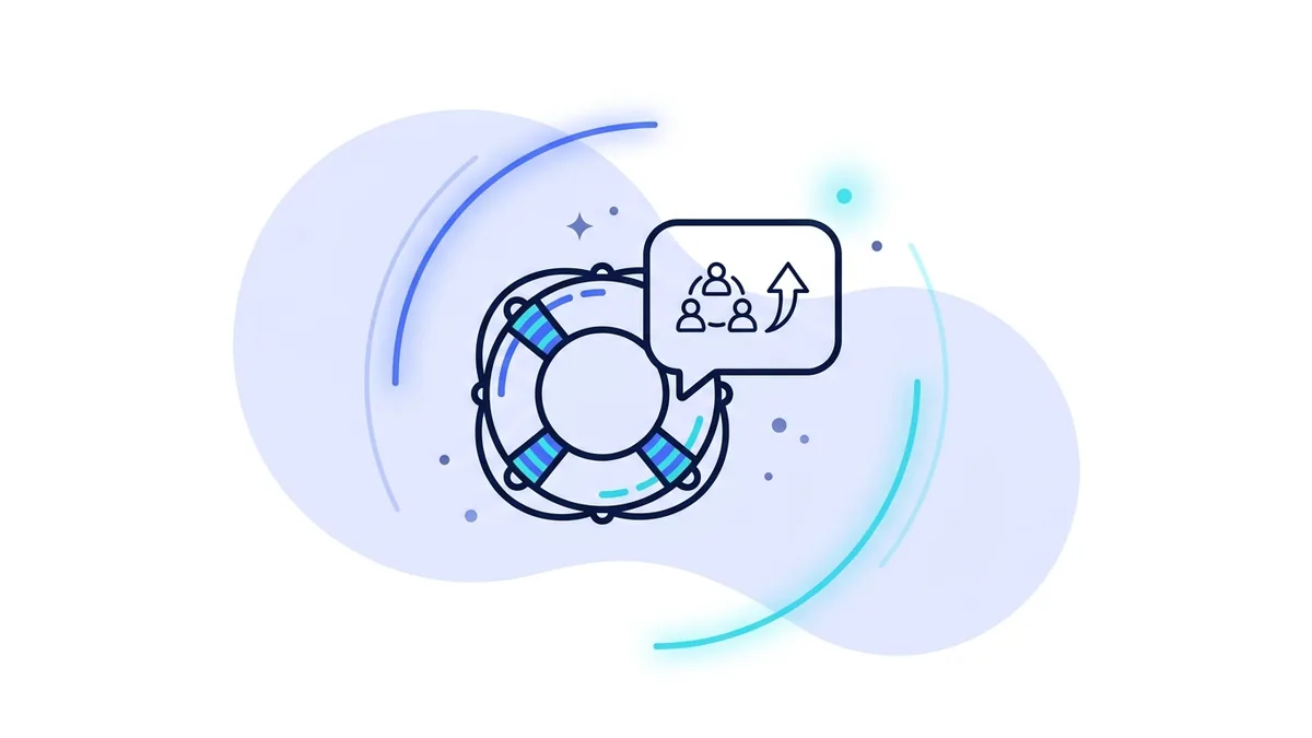 Illustration of help articles and a support conversation